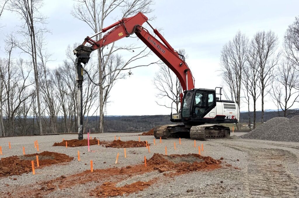 SubStruct excavator-mounted compaction equipment installing aggregate piers